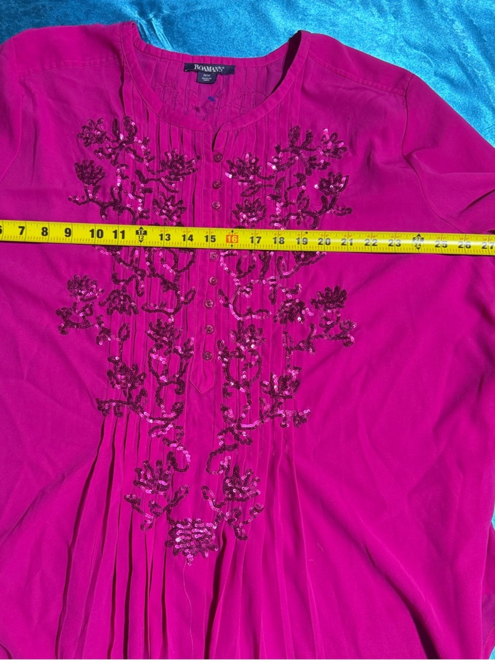 Roaman's Hot Pink Sequin Pintuck Blouse